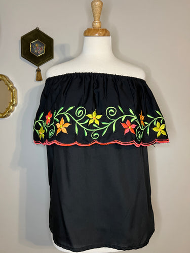 Vintage Embroidered Off the Shoulder Top