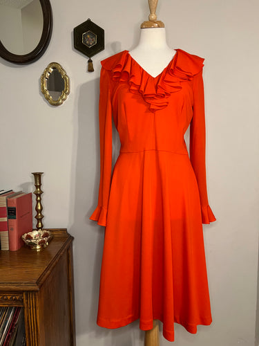 70s Orange Ruffle Dress