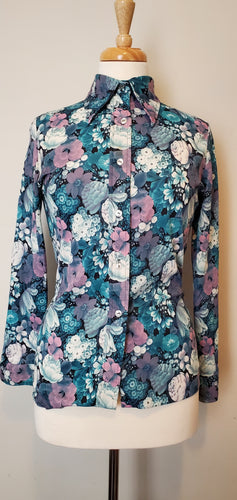 Blue Floral 70's Top